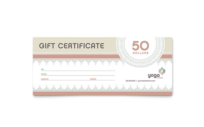 Pilates &amp;amp; Yoga Gift Certificate Template Design intended for Gift Certificate Template Publisher