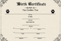 Pin On Free Printable Certificate Templates intended for Quality Cat Birth Certificate Free Printable