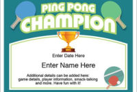 Ping Pong Certificate Template — Recognize The Champ In Your with regard to Best Table Tennis Certificate Template Free