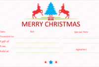 Prancing Reindeer Christmas Gift Certificate Template inside Fresh Merry Christmas Gift Certificate Templates