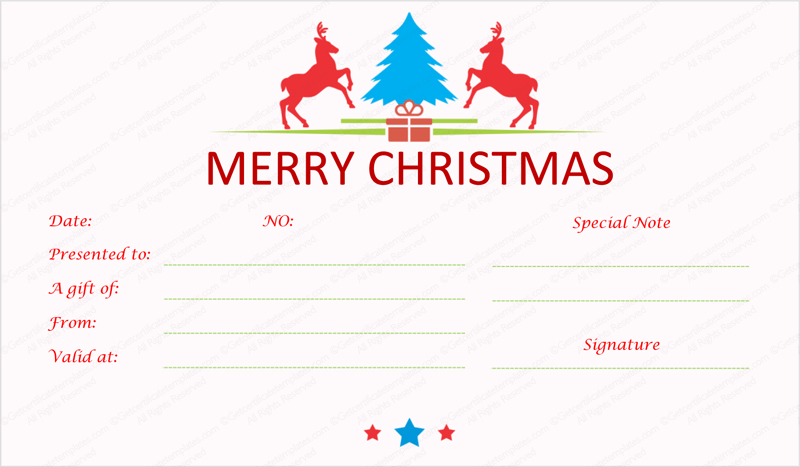Prancing Reindeer Christmas Gift Certificate Template with Homemade Christmas Gift Certificates Templates