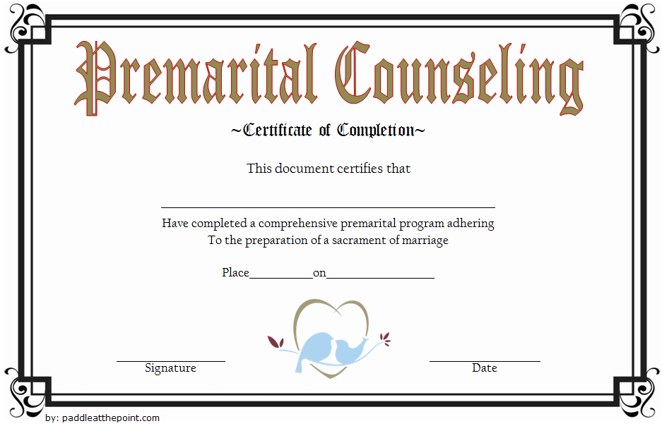 Pre Marriage Counseling Certificate Template Free Printable pertaining to Quality Marriage Counseling Certificate Template