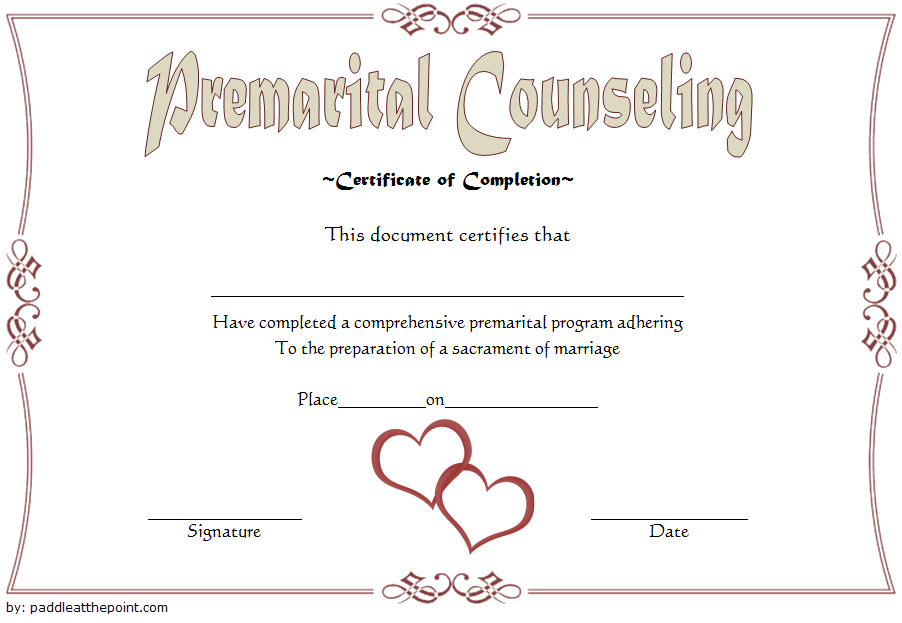 Pre Marriage Counseling Certificate Template Free Printable with Quality Marriage Counseling Certificate Template