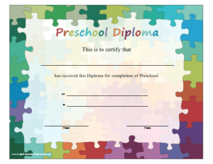 Preschool Diploma Printable Certificate with regard to Preschool Graduation Certificate Free Printable
