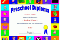 Preschool Diploma Template intended for Quality Pre Kindergarten Diplomas Templates Printable Free