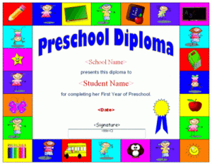 Preschool Diploma Template intended for Quality Preschool Graduation Certificate Free Printable
