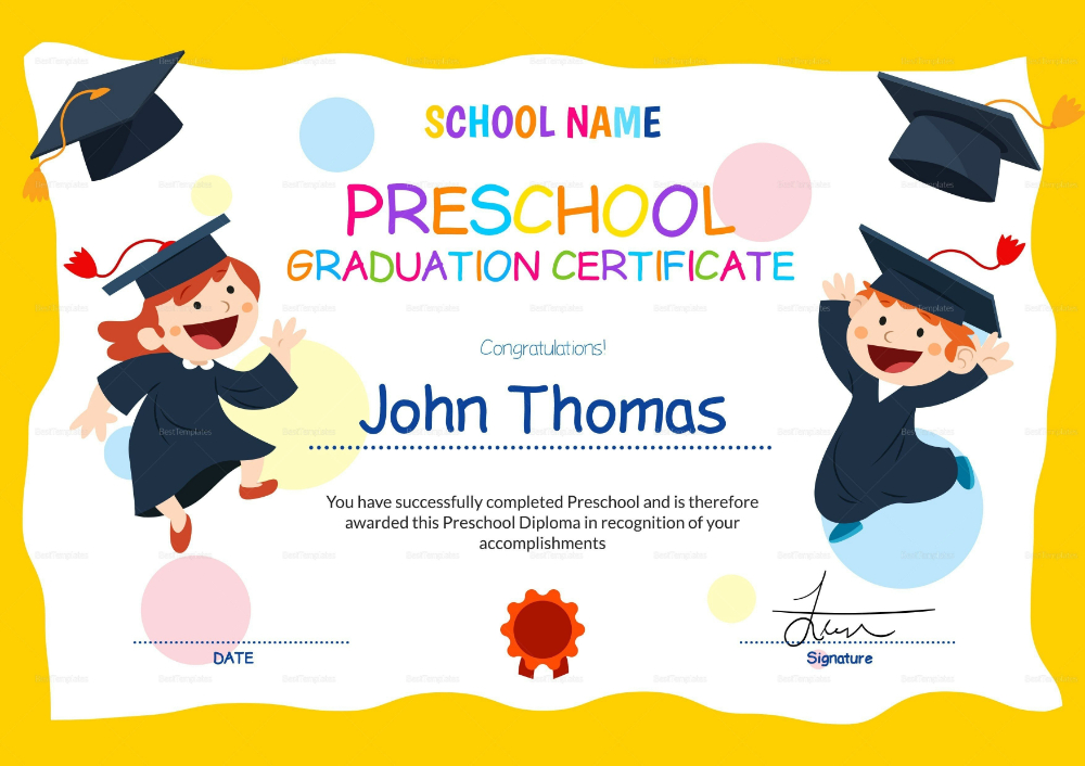 Preschool Graduation Certificate Template Free | Preschool in Quality Pre K Diploma Certificate Editable Templates