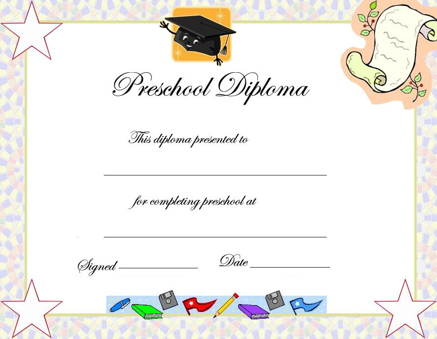 Preschool Graduation Certificate Template | Preschool with Daycare Diploma Certificate Templates