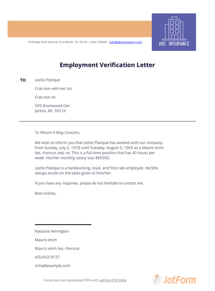 Previous Employment Verification Letter - Pdf Templates throughout New Employee Certificate Of Service Template