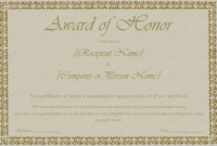 Printable Award Of Honor Certificate Template – For Word in Unique Honor Award Certificate Template