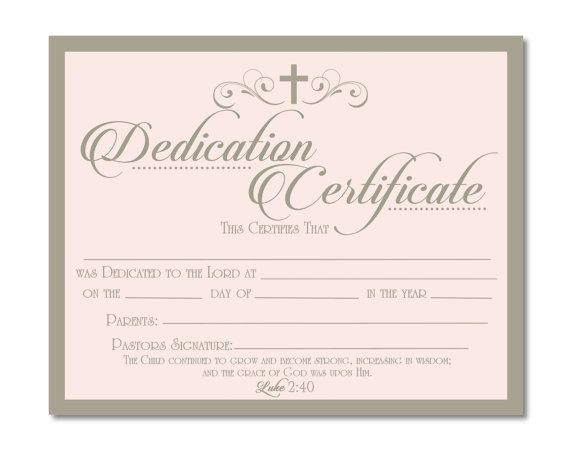 Printable Baby Dedication Certificate - Digital File - You in Quality Baby Dedication Certificate Templates