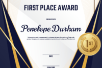 Printable First Place Medal Award Certificate Template throughout Quality First Place Certificate Template