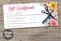 Printable Hair Salon Gift Certificate Template, Hair Stylist Gift Voucher,  Gift Card, Instant Download, Mothers Day, Birthday, Floral Spring for Free Printable Beauty Salon Gift Certificate Templates