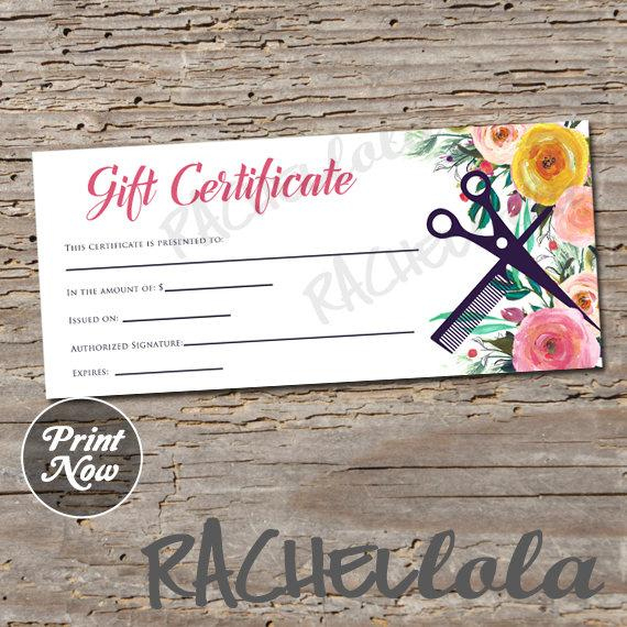 Printable Hair Salon Gift Certificate Template, Hair Stylist Gift Voucher,  Gift Card, Instant Download, Mothers Day, Birthday, Floral Spring pertaining to Salon Gift Certificate