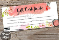 Printable Makeup Gift Certificate Template, Mary Kay Voucher with New Mary Kay Gift Certificate Template