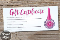 Printable Nail Salon Gift Certificate Template, Manicure, Pedicure, Nail  Tech Polish Voucher Card, Mothers Day, Instant Digital Download pertaining to Nail Gift Certificate Template Free