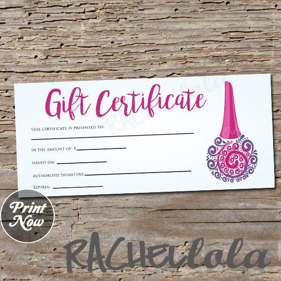 Printable Nail Salon Gift Certificate Template, Manicure, Pedicure, Nail  Tech Polish Voucher Card, Mothers Day, Instant Digital Download pertaining to Nail Gift Certificate Template Free