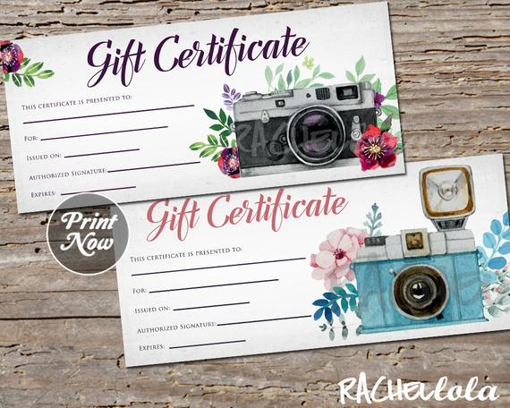 Printable Photography Gift Certificate Template, Photo Session Voucher,  Spring, Mothers Day, Christmas, Instant Download, Photographer with Free Photography Gift Certificate Template