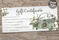 Printable Photography Gift Certificate Template, Spring with Free Photography Gift Certificate Template