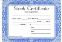 Printable Stock Certificate Blue Frame , Stock Certificate within Quality Blank Share Certificate Template Free