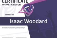 Printable Volleyball Certificate Of Participation Award in Best Volleyball Participation Certificate