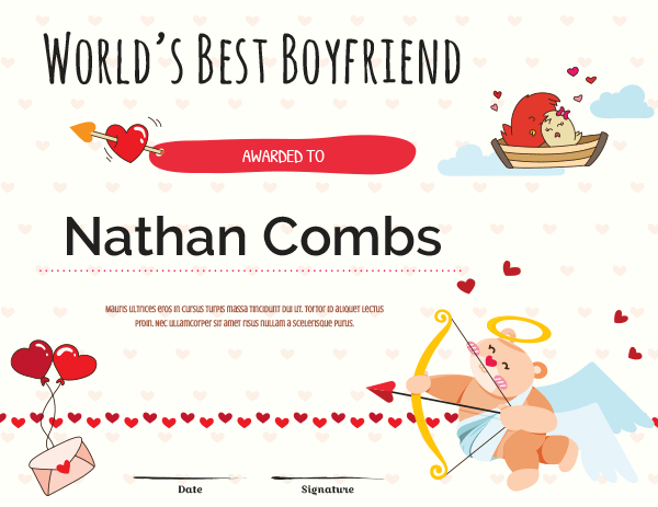 Printable Worlds Best Boyfriend Award Certificate Template throughout New Best Boyfriend Certificate Template