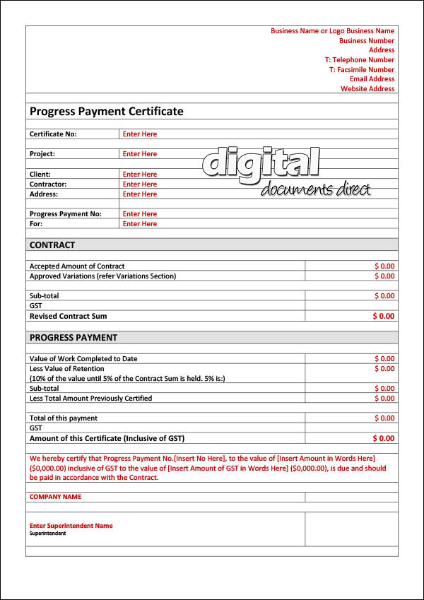 Progress Payment Certificate Template with regard to Fresh Construction Payment Certificate Template