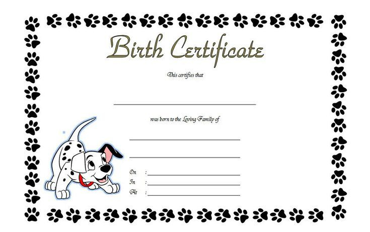 Puppy Birth Certificate Free Printable 5 | Birth Certificate within Fresh Pet Birth Certificate Templates Fillable