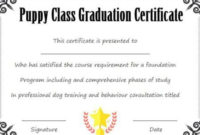 Puppy Class Graduation Certificate Template | Puppy Classes for New Dog Training Certificate Template