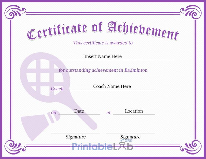 Purple Heart, Pink Lace And Trendy Pink Badminton regarding Badminton Certificate Template