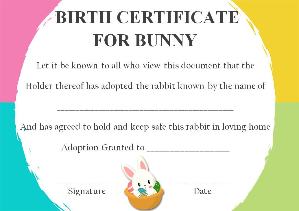 Rabbit Birth Certificate: 10 Certificates Free To Print And with Fresh Rabbit Birth Certificate Template Free 2019 Designs