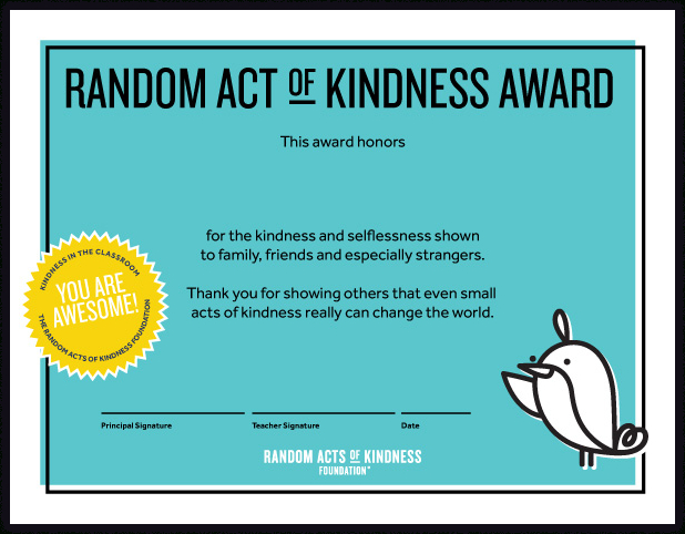 Random Acts Of Kindness | Kindness Printables intended for Certificate Of Kindness Template Editable Free