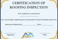 Roof Inspection Certification Template | Certificate inside Unique Roof Certification Template