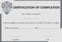 Roofing Certificate Of Completion Template | Certificate Of inside Unique Roof Certification Template