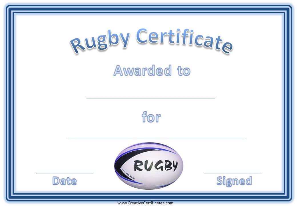 Rugby Certificates With A Blue And White Rugby Ball intended for Quality Rugby Certificate Template
