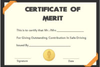 Safe Driver Certificate Of Meritss | Certificate Templates for Certificate Of Merit Templates Editable