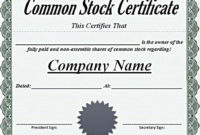 Sample Common Stock Certificate Certificate Template pertaining to Unique Editable Stock Certificate Template