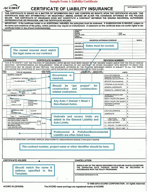 Sample Form 1 | Human Resources | County Of Sonoma inside Quality Certificate Of Insurance Template