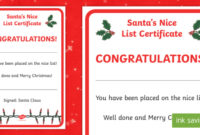 Santa'S Nice List Certificate (Teacher Made) for Santas Nice List Certificate Template Free