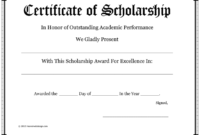 Scholarship Certificate - Download Free Documents For Pdf with regard to Fresh Scholarship Certificate Template