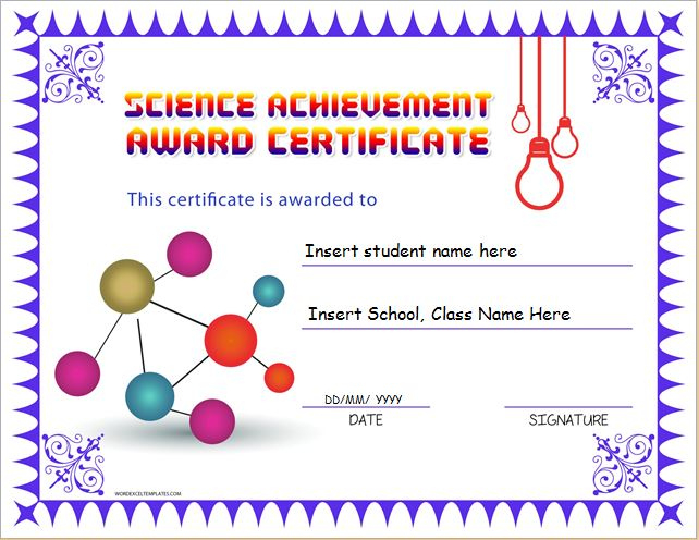 Science Achievement Award Certificates | Word &amp; Excel Templates for Fresh Science Achievement Award Certificate Templates