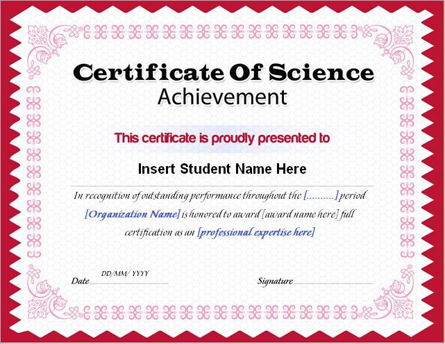 Science Achievement Award Certificates | Word &amp;amp; Excel Templates inside Science Achievement Award Certificate Templates