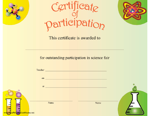 Science Participation Certificate Printable Certificate intended for Fresh 10 Science Fair Winner Certificate Template Ideas
