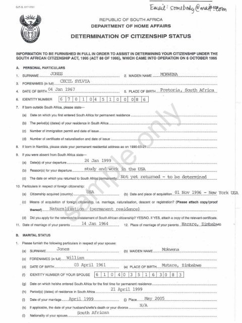 See Sample Bi-529 Form. - South Africa With South African for South African Birth Certificate Template