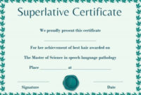 Senior Superlative Certificate Template | Certificate for Best Superlative Certificate Templates