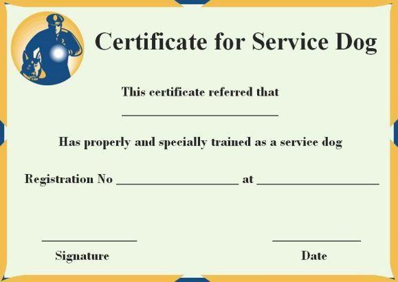 Service Dog Certificate Templates Free | Certificate with Dog Training Certificate Template Free 10 Best