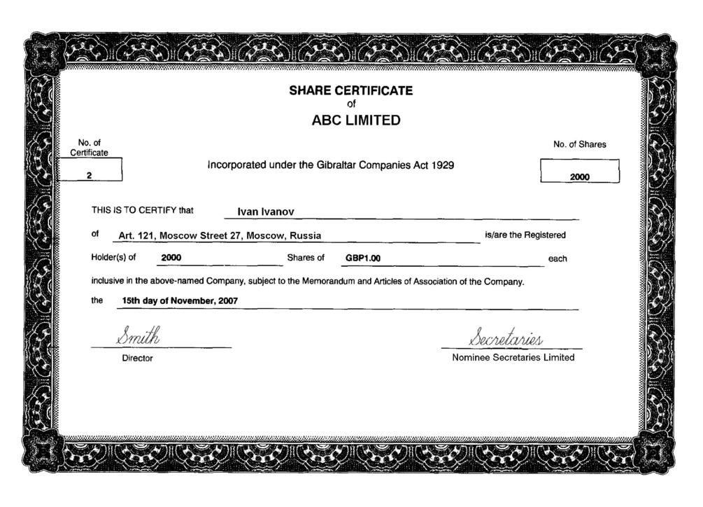 Share Certificate Template Companies House | Certificate intended for Share Certificate Template Companies House