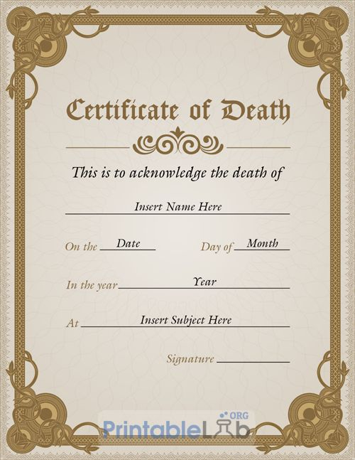 Simple Vertical Death Certificate Template In Potters Clay intended for New Fake Death Certificate Template