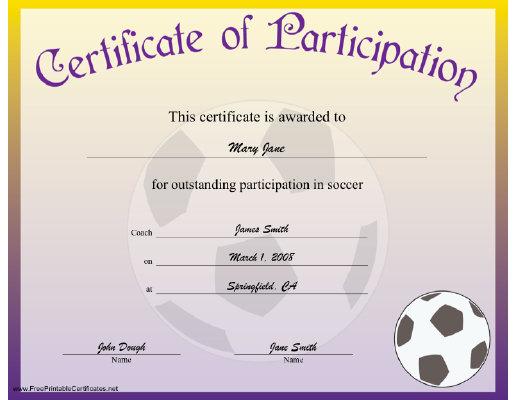 Soccer Participation Certificate Printable Certificate in Soccer Certificate Template Free 21 Ideas