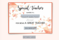 Special Teacher Award Certificate Template Editable In Word, Special  Appreciation Gift For Best Teacher Award, Thank You Teacher Certificate with regard to Best Teacher Certificate Templates Free